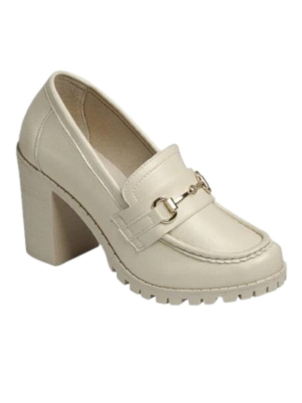 Forever Link Bone Beige Chain Plarform Chunky 4" Heel Loafers Sz 8.5